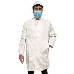 WHITE BUTCHER BLOUSE WITH HOOD